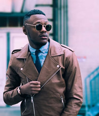 Brown Leather Biker Jacket (Men's)
