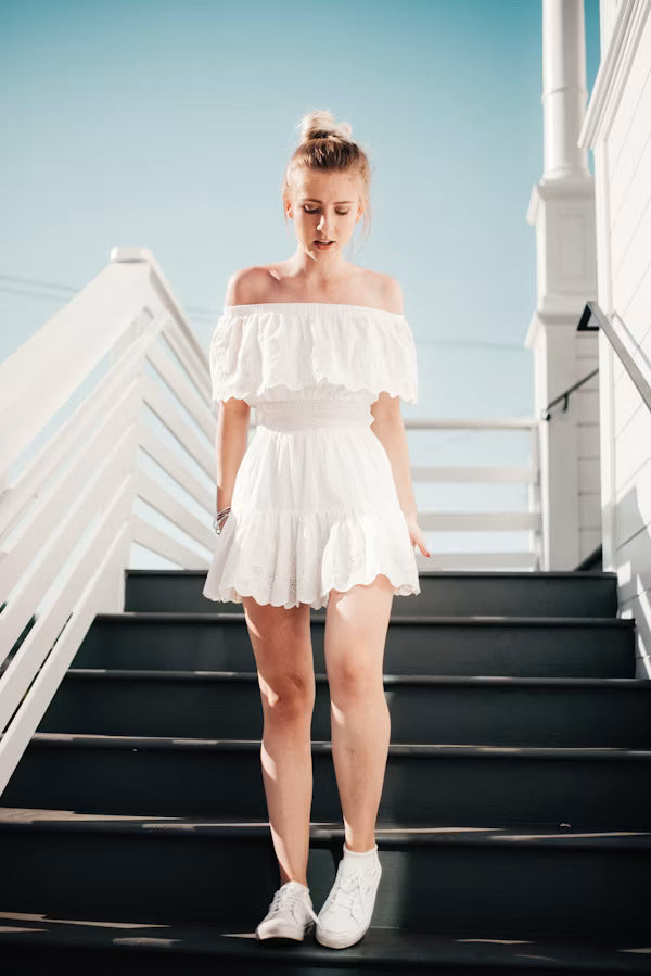 White Off-Shoulder Ruffle Mini Dress