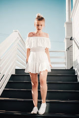 White Off-Shoulder Ruffle Mini Dress