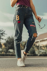 Distressed Patched Boyfriend Jeans