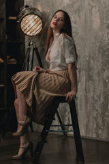 Satin Pleated High-Waist Maxi Skirt