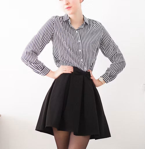 Striped Blouse & Flared Skater Skirt Set